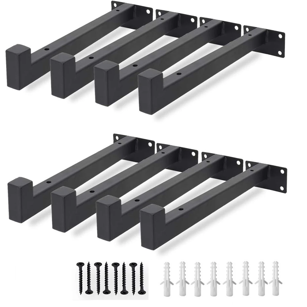 

Packaging of 8 elastic floating shelf brackets with 8inch (black) edges for rural industrial shelves