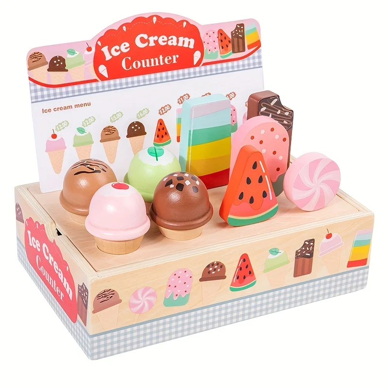 

Wooden Ice Cream Pretend Toys Mini Food Children Toys Wedding Party Bakery Dessert Play House Decoration