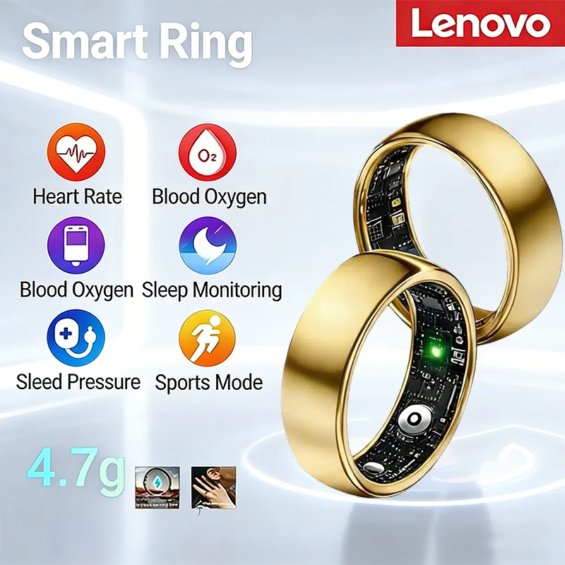 

Lenovo 2026 Waterproof Bluetooth Smart Ring Heart Rate Blood Health Monitor Oxygen Sleep Body Temperature Gesture Control Sport