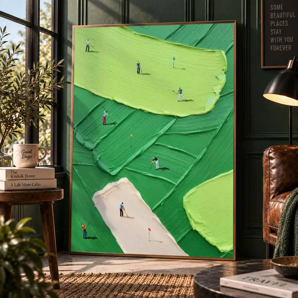 Modern Golf Course Poster Impasto Textured Wall Art Golf Lover Living Room Office Decor Poster HD