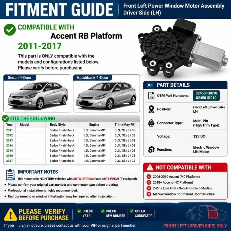 M76E Fensterheber-Motoreinheit vorne links, Fahrertürglas-Hebebaugruppe, Teilenummer 82450-1R010 für die Reparaturplanung – Detail 10