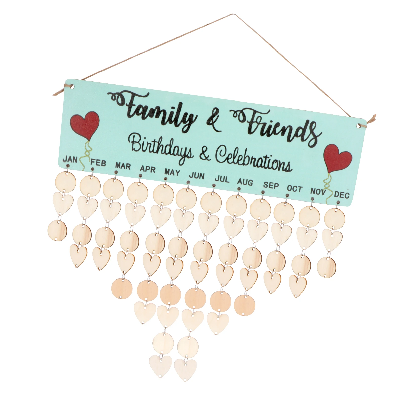 

Wooden Calendar Hanging Tag Wall Birthday Family Board Block Reminder Calendars