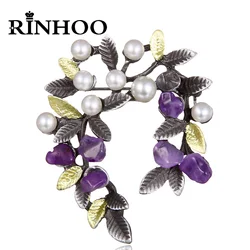 Rinhoo Vintage Imitation Pearls Tree Leaf Brooches Fashion Plant Leaf Branch Enamel Pins Elegant Badge Wedding Corsage Jewelry