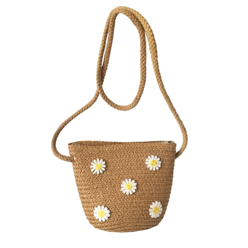 Summer Children's Straw Woven Messenger Bag Lovely Girls Small Coin Purse Handbags Baby Kids Mini Shoulder Bags Princess Wallet