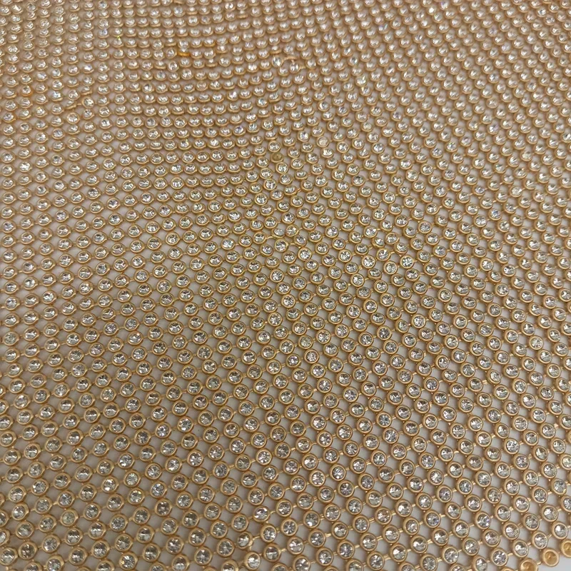 45x120cm Sparkly Gold Base Rhinestone Metal Mesh Chainmail Fabric For DIY Sewing Cosplay Dress Bag Garment Body Jewelry