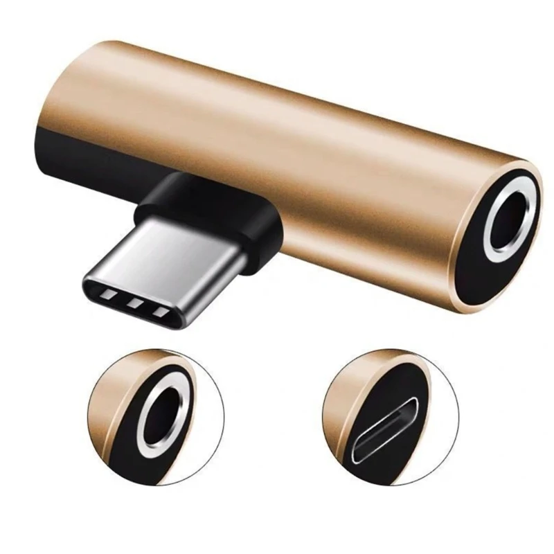 2 en 1 USB conector para auriculares 3,5mm + adaptador conector carga tipo C USB convertidor