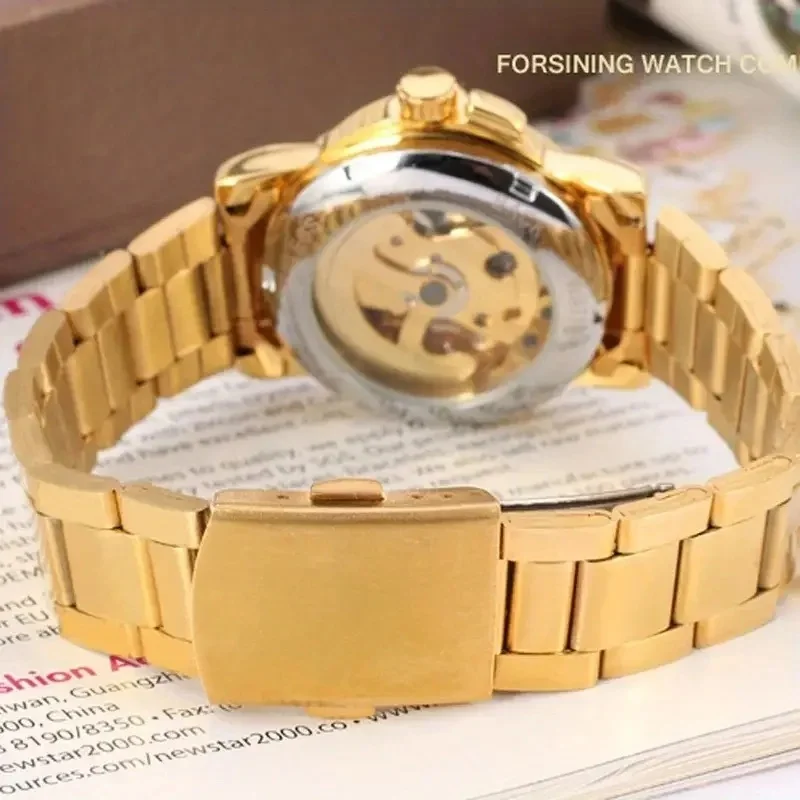 New Women's Automatic Mechanical Watch - Luxurious Gold Skeleton Dial, with Luminous Hands, Stainless Steel Strap, Suitable for Formal and Casual Occasions, Non-High-End Everyday Watch - Ideal Gift for Women for Christmas, Birthdays, and New Year, Perfect Choice for Thanksgiving