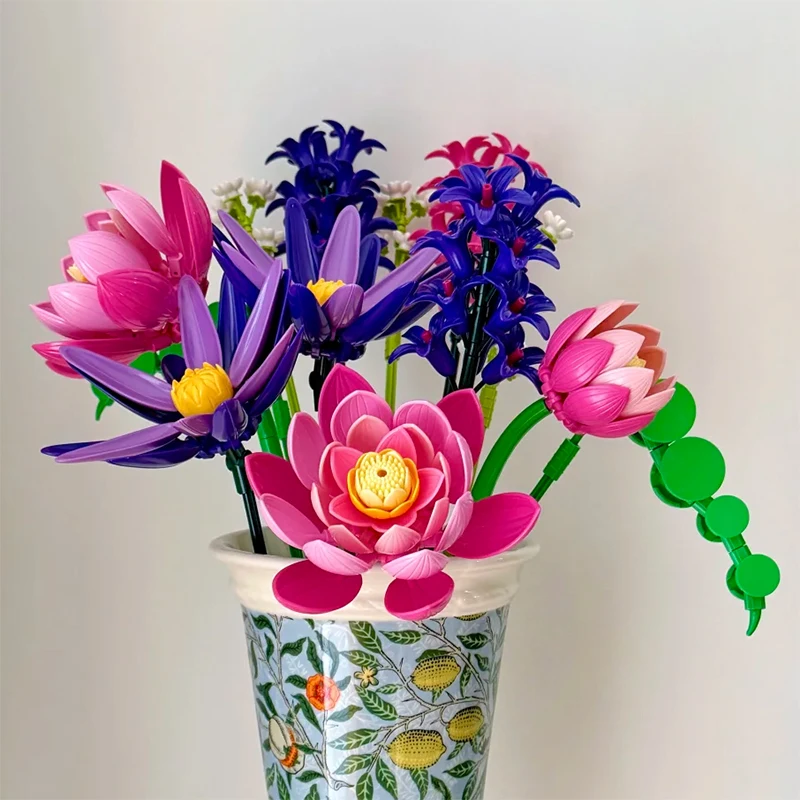 Creative 456PCS Water Lily Bouquet Building Blocks Lotus Immortal Flower Home Desk Plant Decoration Assemble Bricks Toys Gifts