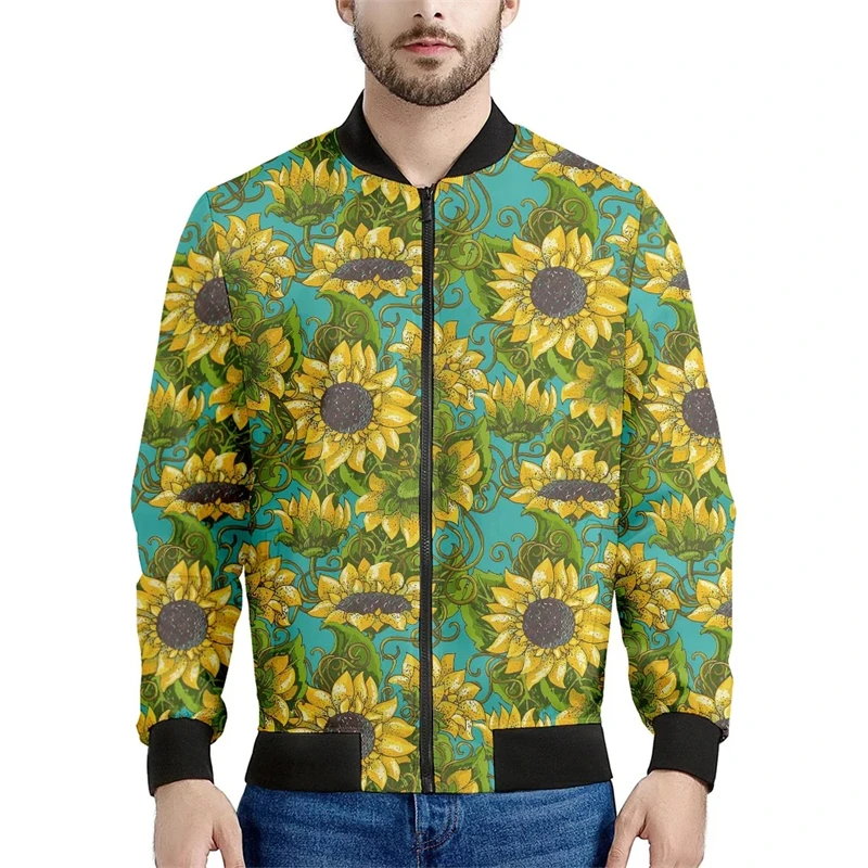 Tropical Flower Leaves Pattern Print Men's Bomber Men Jacket 3d Long Sleeve Sweatshirt Oversize Street Bomber Zipper Jacket Coat