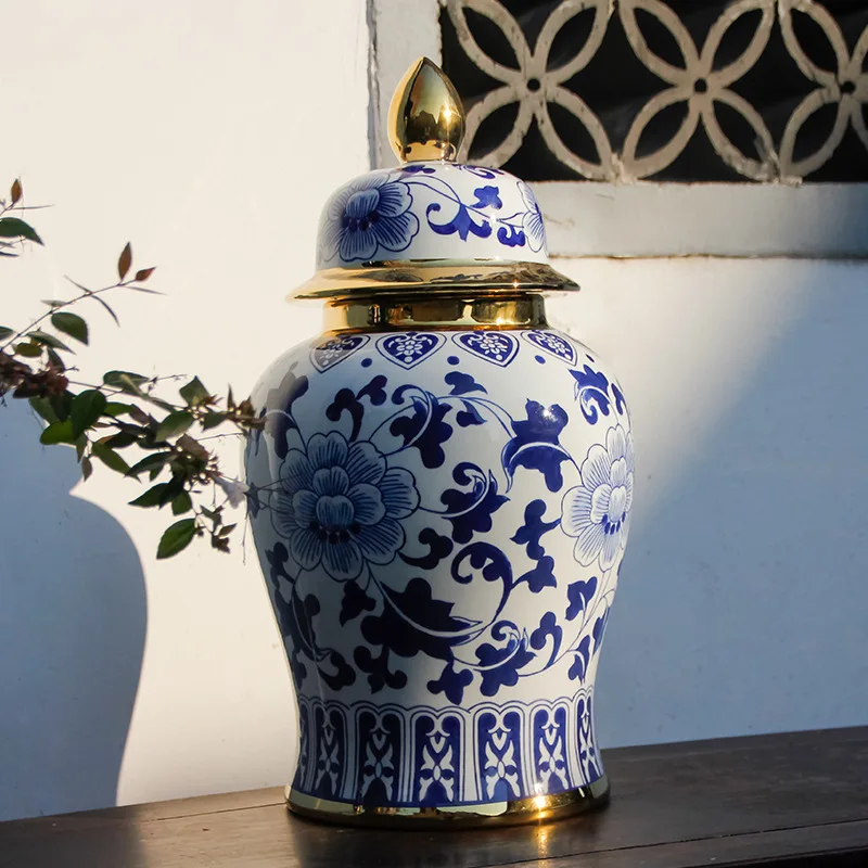 Chinese Blue and White Porcelain Storage Tank Ceramic Vase Sealed Jar Desktop Ornament Living Room Home Decoration New Home Gift