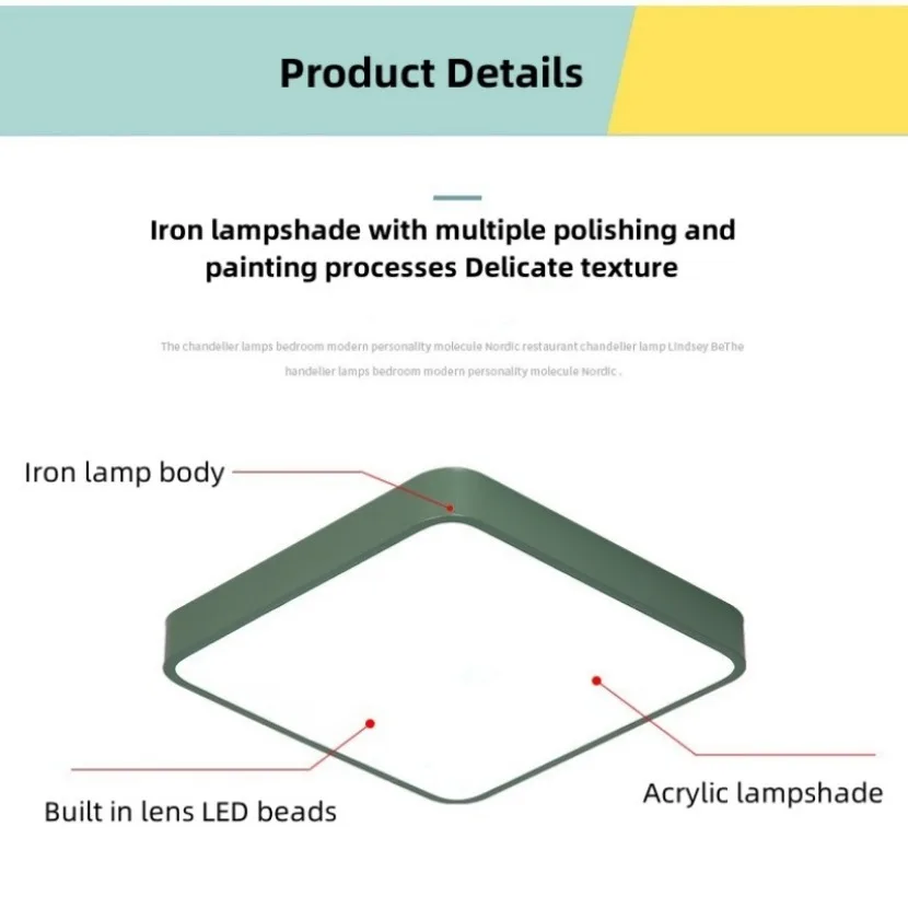 Modern LED Square Ceiling Light Nordic Macaron Color Home Decor Lighting Bedroom Living Room Study Room Kitchen Ceiling Lamp