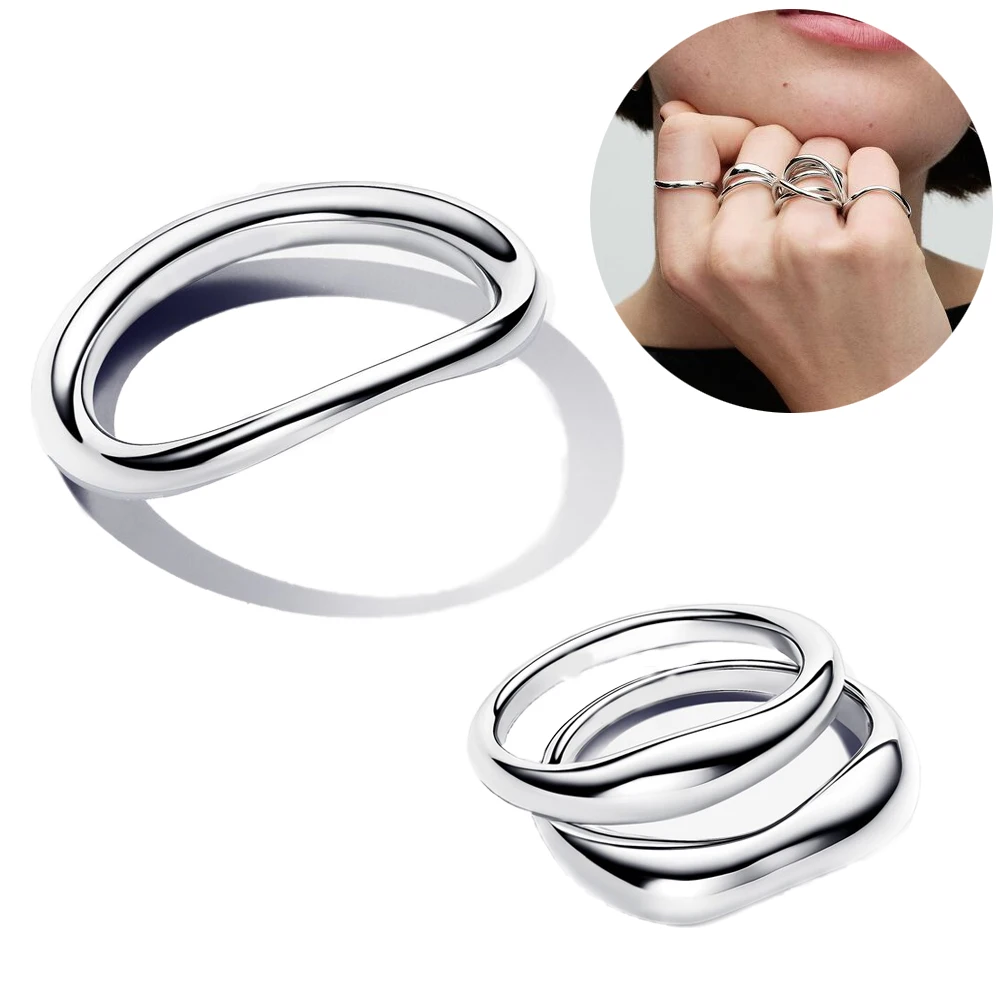 Fashion 925 Sterling Silver Organically Shaped Stacking Rings&Heart&Two-tone Entwined Bands Ring Hot Selling Gift Jewely