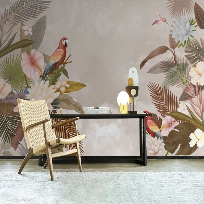 

Modern simple high-end floral and bird picture TV luxurious home decoration bedroom background wall