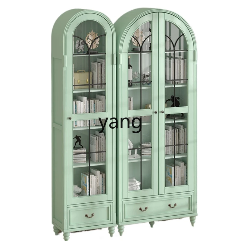 

Yjq Solid Wood Retro Living Room Study Floor Wine Cabinet Glass Door Display Cabinet Bookcase Bookcase