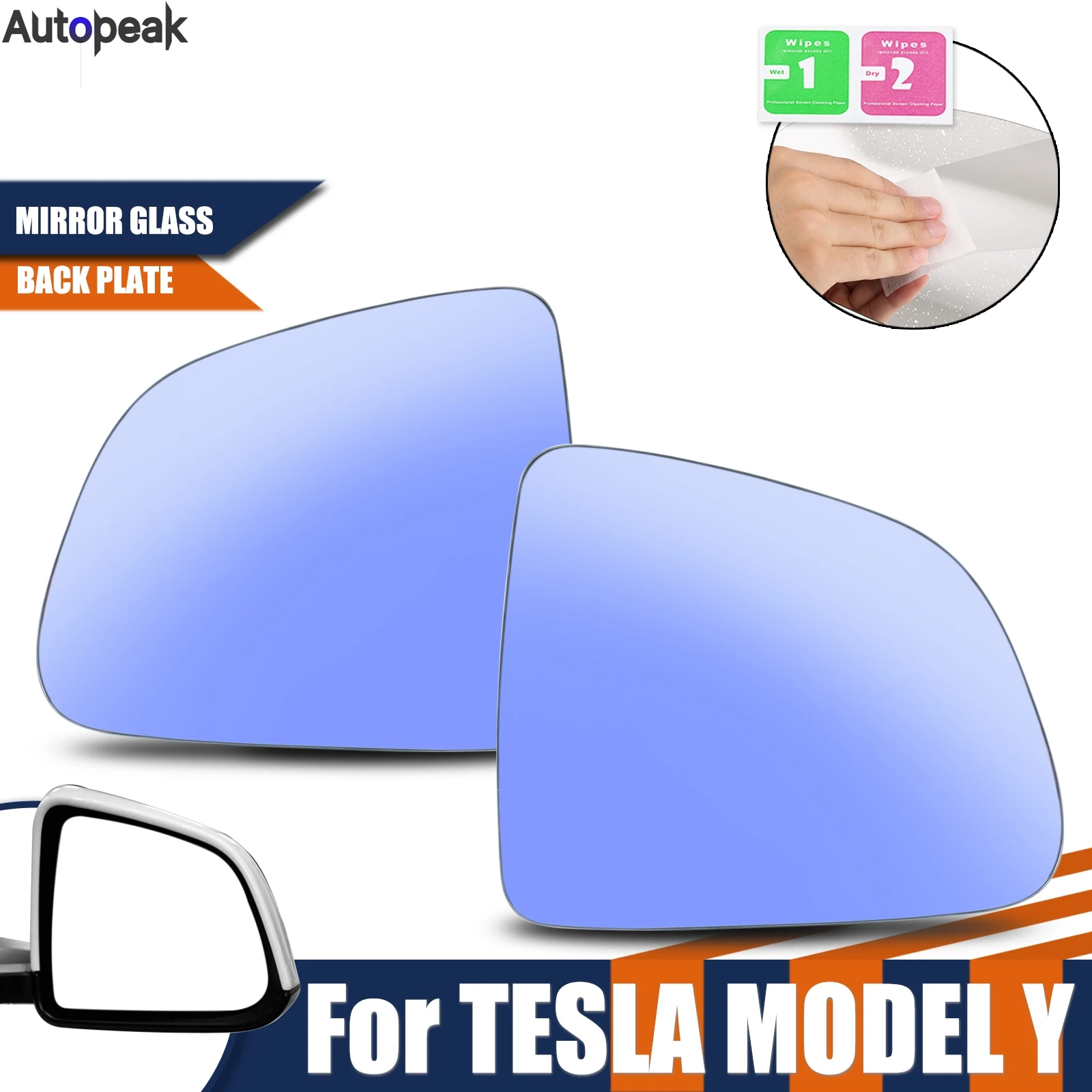 

Left Right Side Wing Mirror Glass Blue White Rearview Anti-glare Convex Wide Angle Waterproof Heated For Tesla Model Y 2020-2024