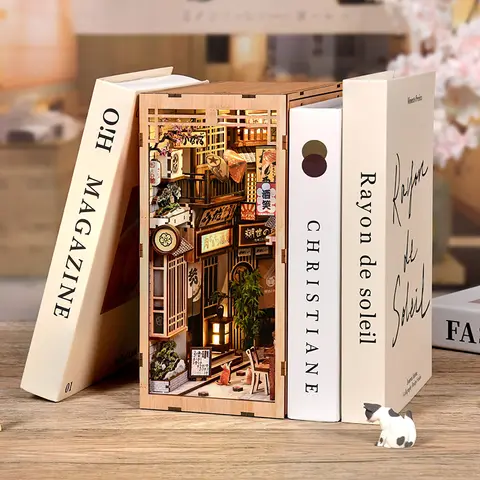 Cat's Alley DIY Miniature House - 3D Wooden Book Nook Kit, Hand-Assembled Bookend & Home Decor, Christmas and Black Friday