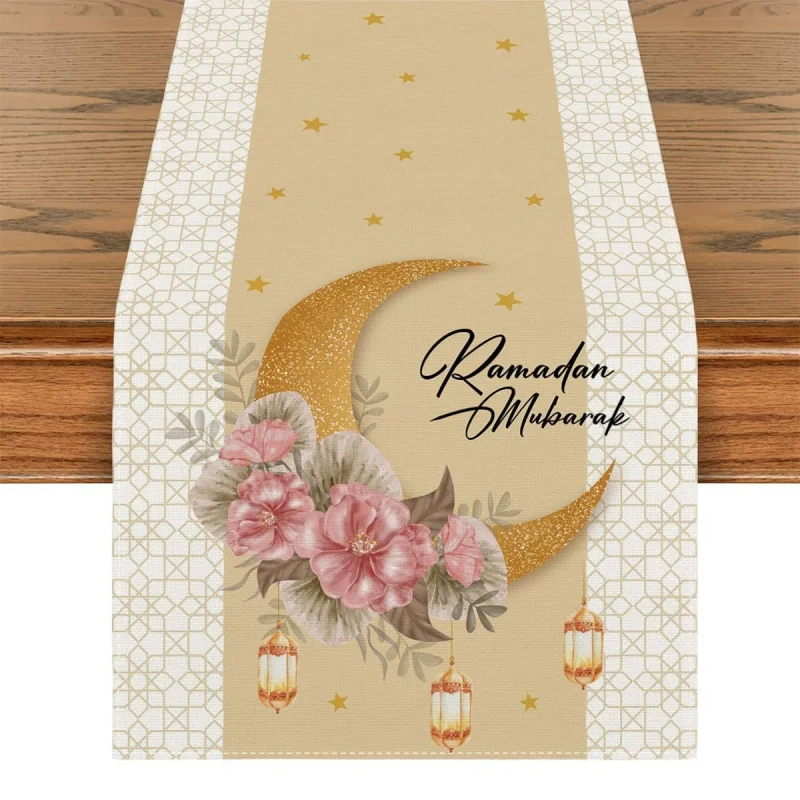 

Moon Table Runner - New Middle Eastern Ethnic Festival Decor, Dining Table Atmosphere Cloth for Ramadan Holiday Home Decor