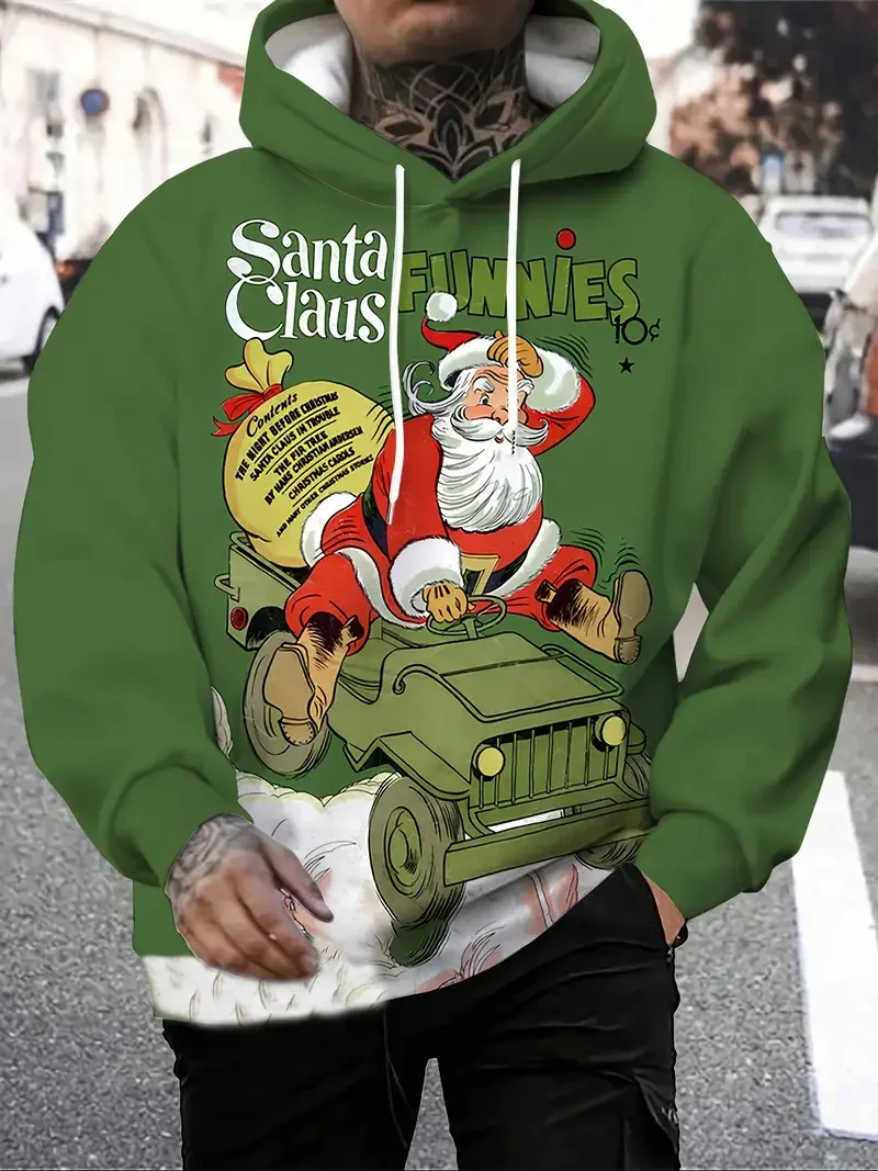 

Men's 3D Printed Funny Santa Clause Hoodies Autumn Winter Outdoor Street Casual Hooded Tops Christmas Theme Comfortable Clothing