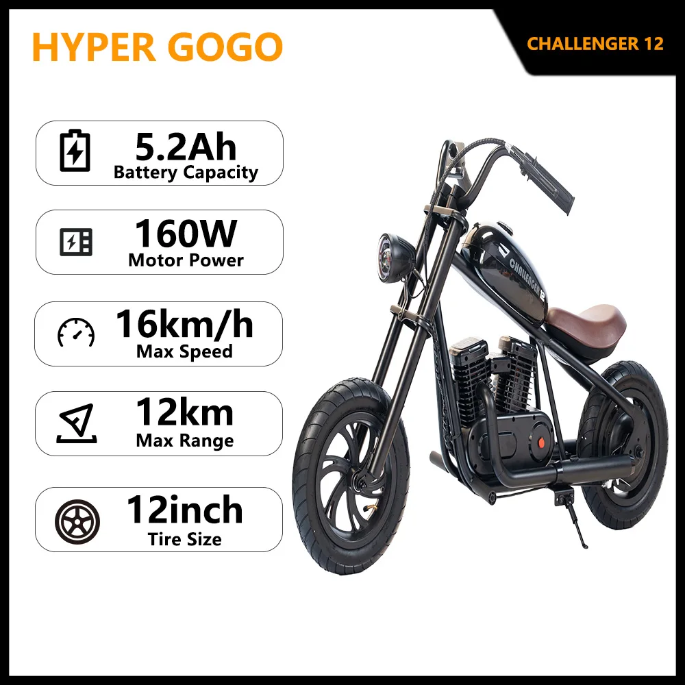 Moto électrique CHALLENGER12 pour enfants 160W 24V 5.2Ah Moto électrique pour enfants Pneu de 12*3 pouces Mini moto électrique 12km