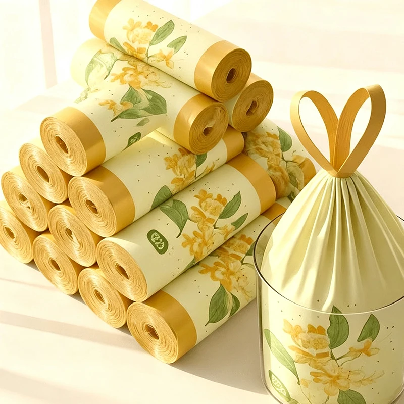 200PCS Drawstring Trash Bag Osmanthus Patterns with Fresh Fragrance Garbage Bag Waste Organization Bags Home Cleaning Supply ZYF