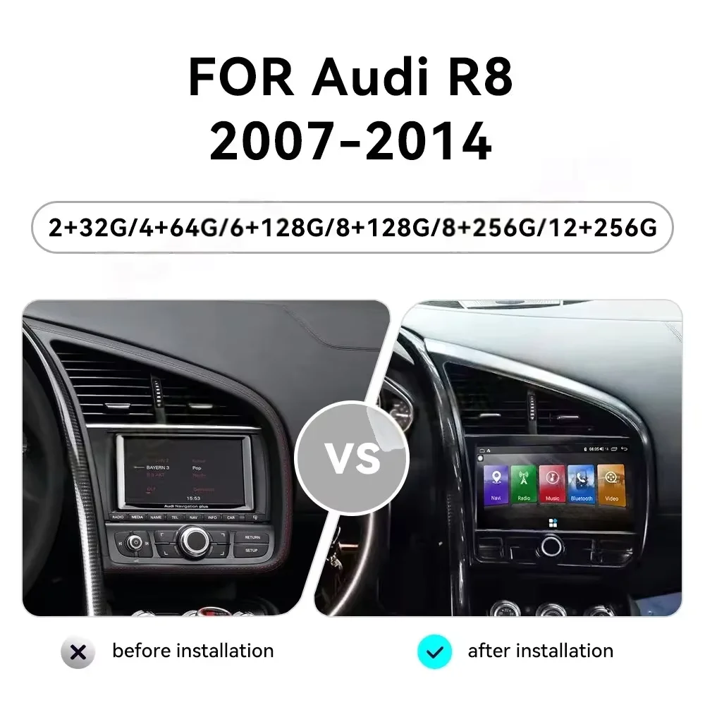 Android Car Auto Stereo For Audi R8 2007 2008 2009 2010 2011 2012-2014 Navigation GPS Head Unit Multimedia Music Radio Carplay