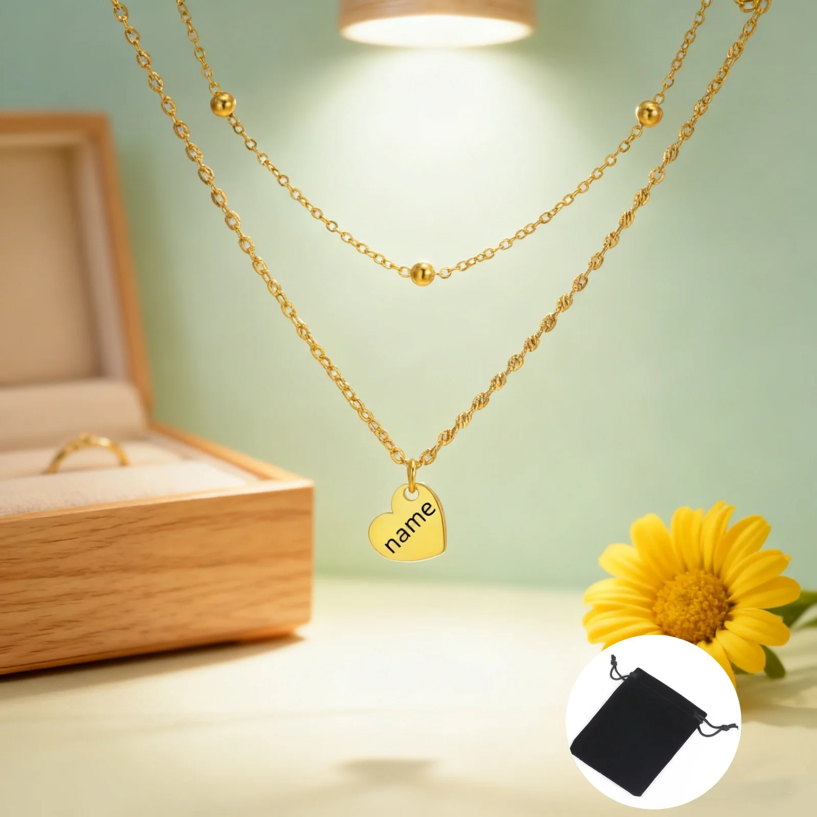 تخصيص اسم الحب قلادة الفولاذ المقاوم للصدأ شخصية الخوخ القلب طبقة مزدوجة المرأة سلسلة من الخرز قلادة الأزياء والمجوهرات