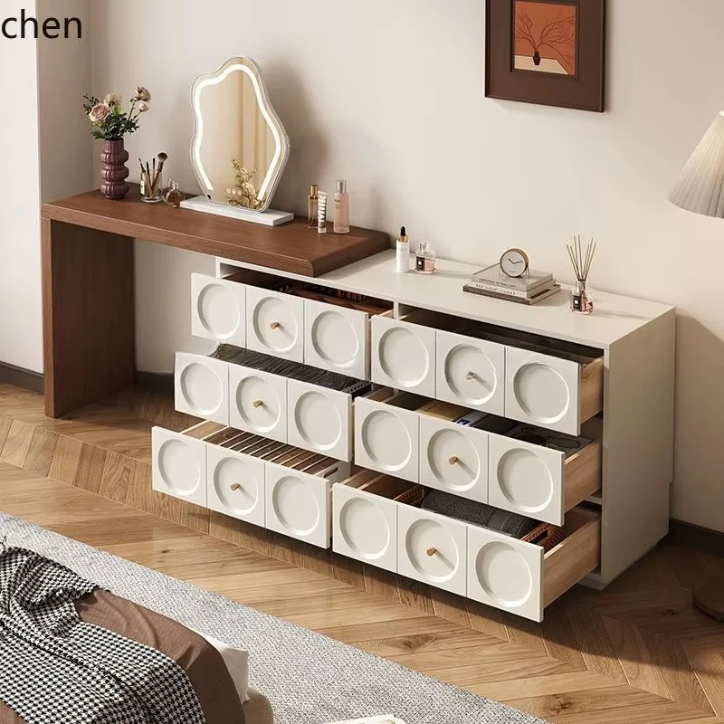 v1 Wabi-Sabi Style Vintage Dressing Table Bedside Chest of Drawers Solid Wood Bedroom Corner Makeup Table