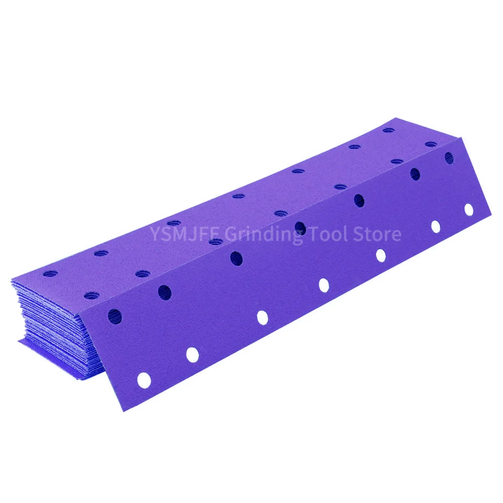 

50 шт. 70x420 мм керамические шлифовальные диски с 14 отверстиями, фиолетовые прямоугольные шлифовальные листы на липучке для дерева, металла, полировки автомобилей