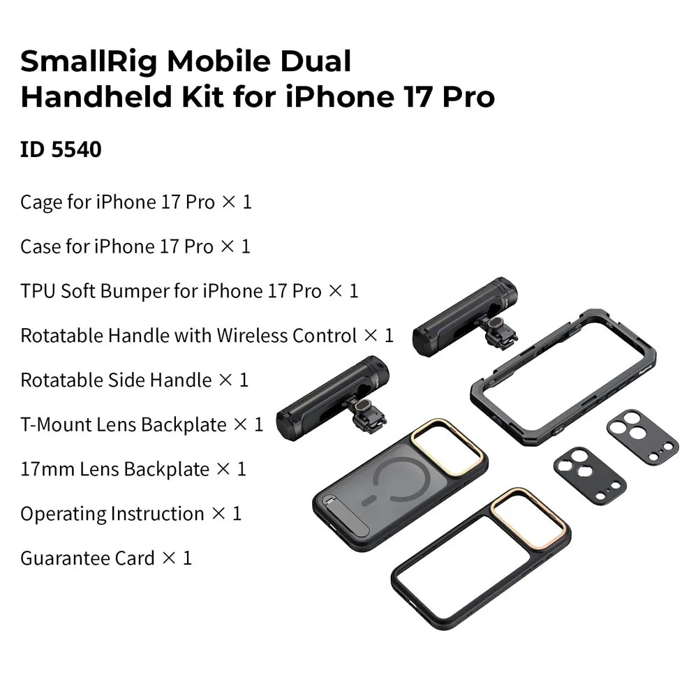 SmallRig 17 Pro mobiele videokooi voor iPhone 17 Pro Max/Pro vlaggenschipeditie met T-mount en 17 mm lensachterplaat voor video-opnamen