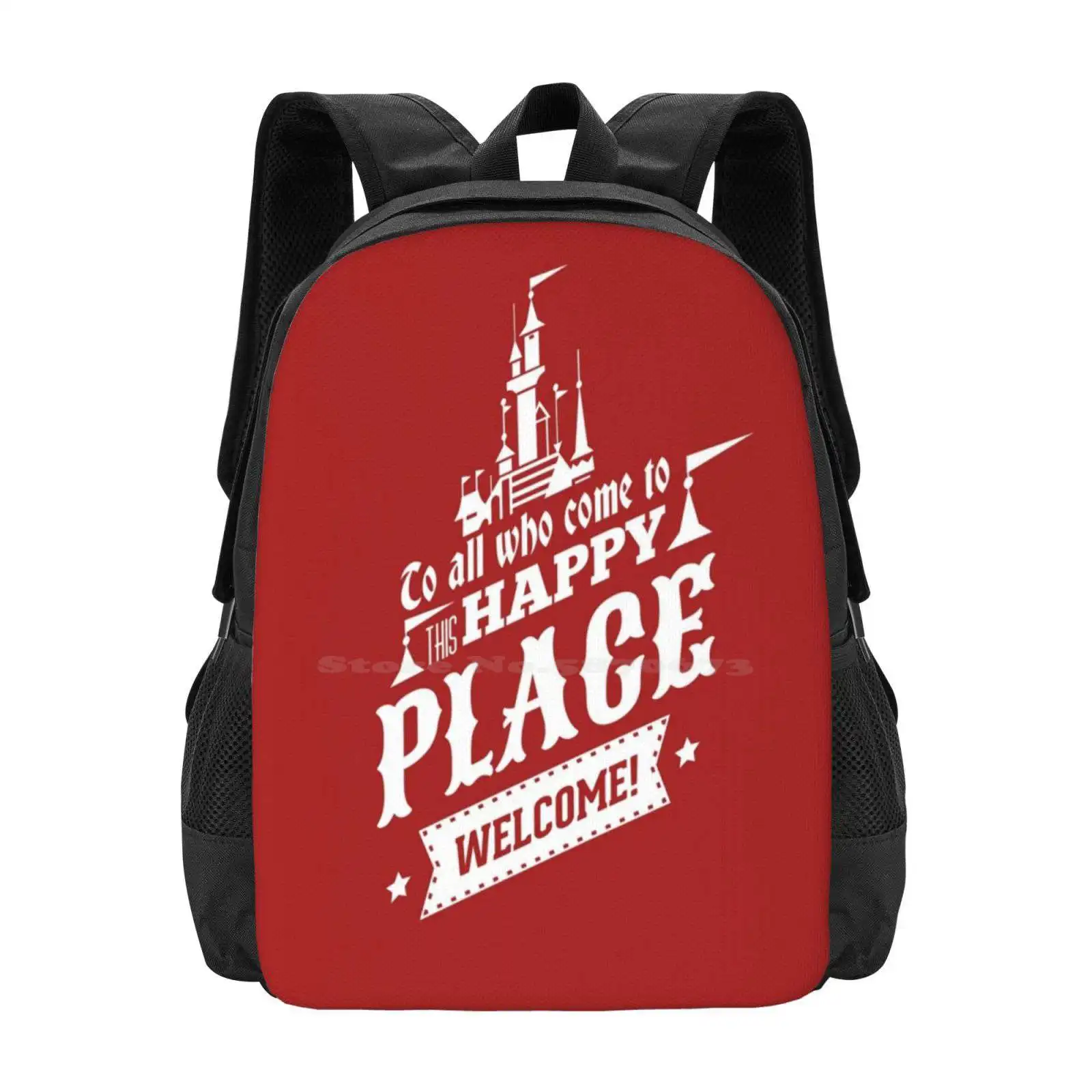 

Magic Kingdom-Walt'S Happy Place Large Capacity School Backpack Laptop Bags Walt Magic Kingdom 1955 World Quote