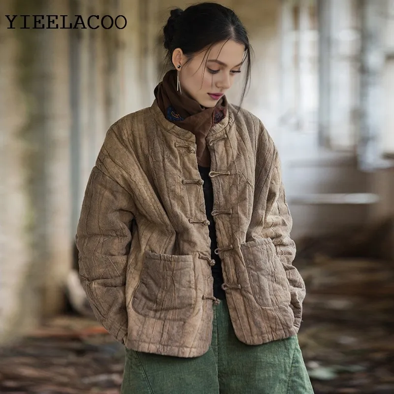 

Brown Women's cotton coat autumn/winter wcotton clothing warm new item, ramie tie dyeing, cotton quilting, cotton jacket