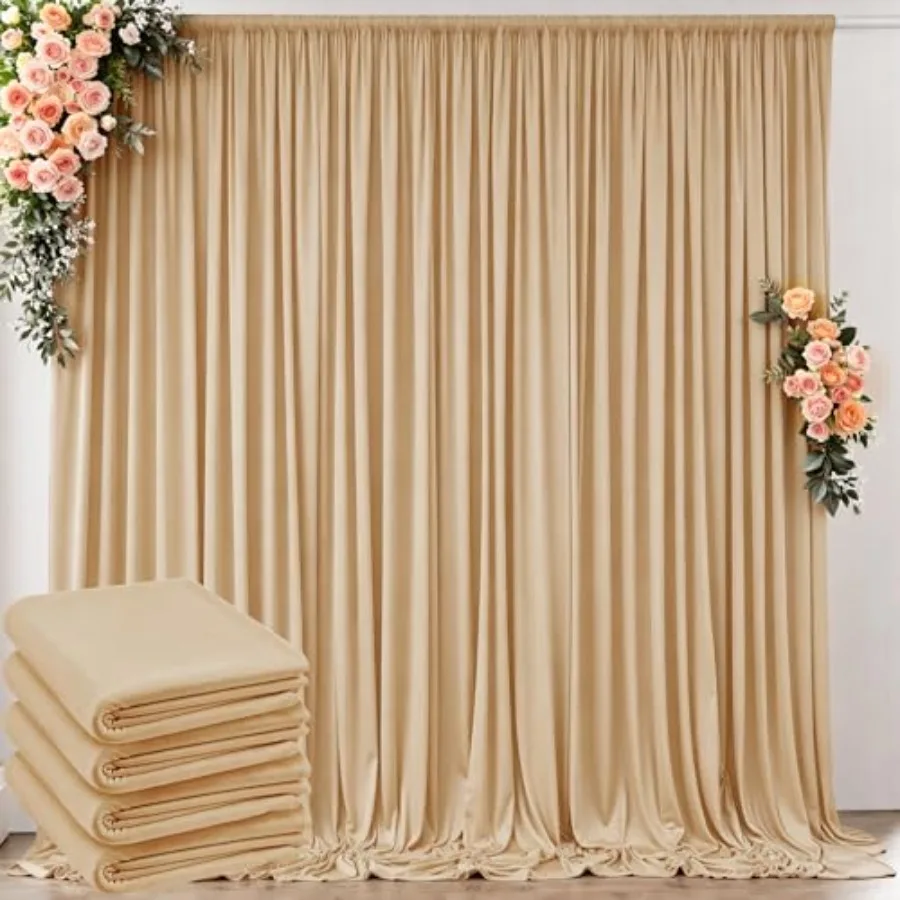 

20 ft x 10 ft Wrinkle Free Champagne Polyester Backdrop Curtain for Parties, Graduation, Birthday, Wedding, Stage 4 Panels, Pho