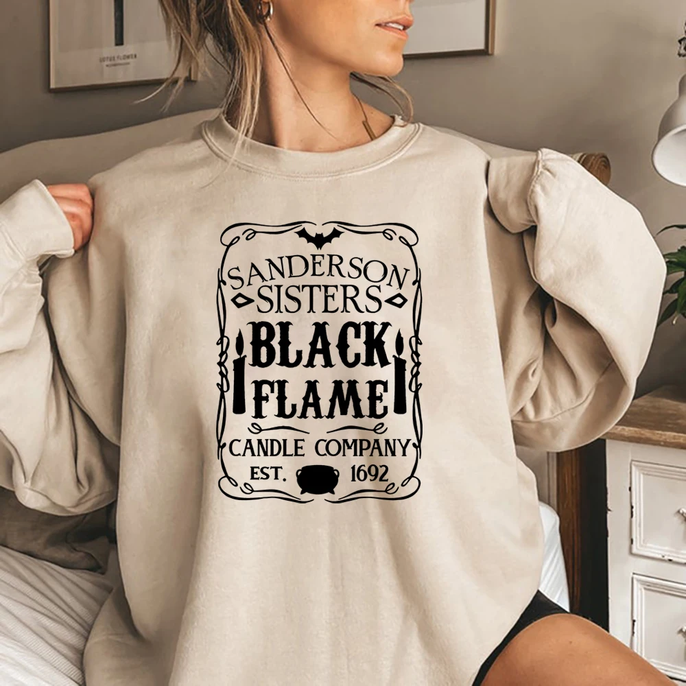 Hahayule Black Flame Candle Graphic Sweatshirt Summer Fashion Women Hoodie Halloween Witches Crewneck Long Sleeve Sweatshirts