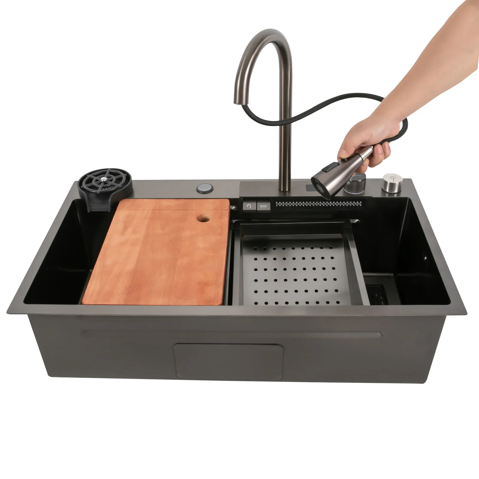 حوض مطبخ كبير من الفولاذ المقاوم للصدأ مقاس 31.5*18.1*7.9 بوصة 201 مع صنبور ولوح تقطيع