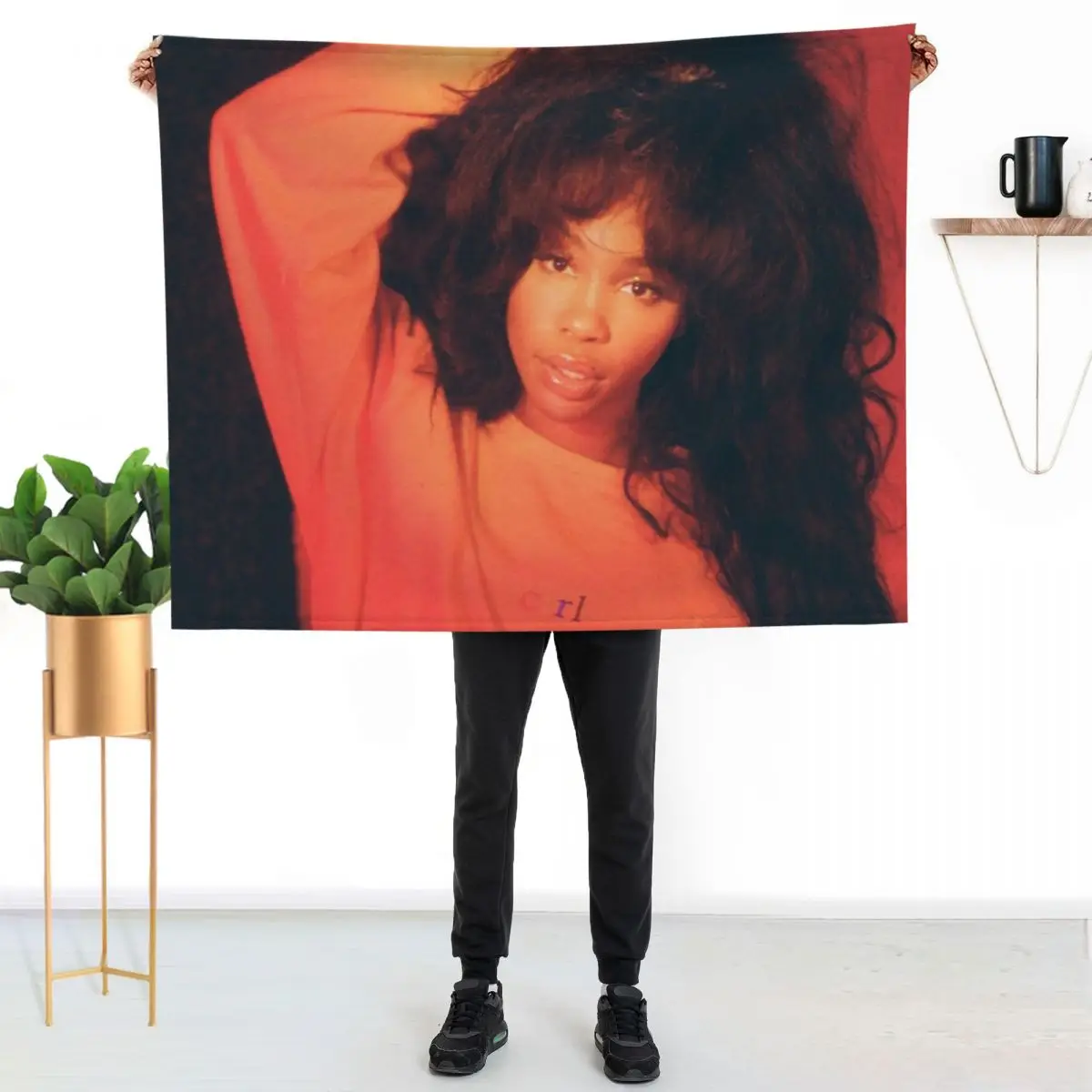 

Sza in Red Throw Blanket Travel Size Cozy Blanket for Plane Train