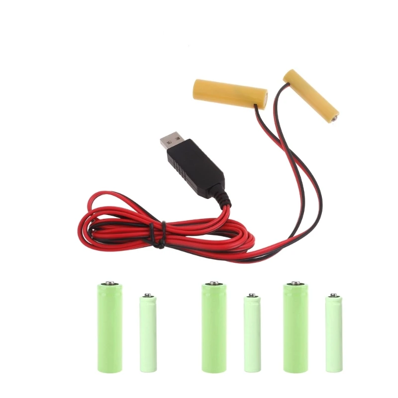 USB 1 to 2 Power Converter Battery Eliminators Replace 4pcs 1.5V +LR6 AA+LR3 AAA for LED Light