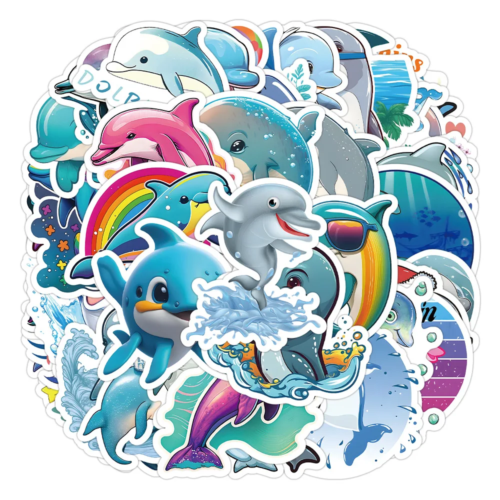 10/30/50PCS Fashion Cartoon Sea Life Cute Dolphin Cool Graffiti Helmet Skateboard DIY Waterproof Personality Toy Reward Sticker