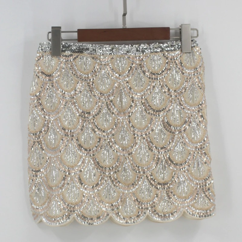 2026 Spring New Wave Edge Wrapping Hip Heavy Industry Glitter Nail Bead Half Body Skirt for Women