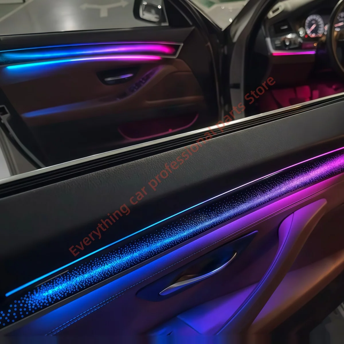 أجزاء الإضاءة المحيطة LED للسيارات لسيارات BMW F10 F11 لوحة تقليم الباب 64 لون تعديل الغلاف الجوي الداخلي APP التحكم في الشاشة