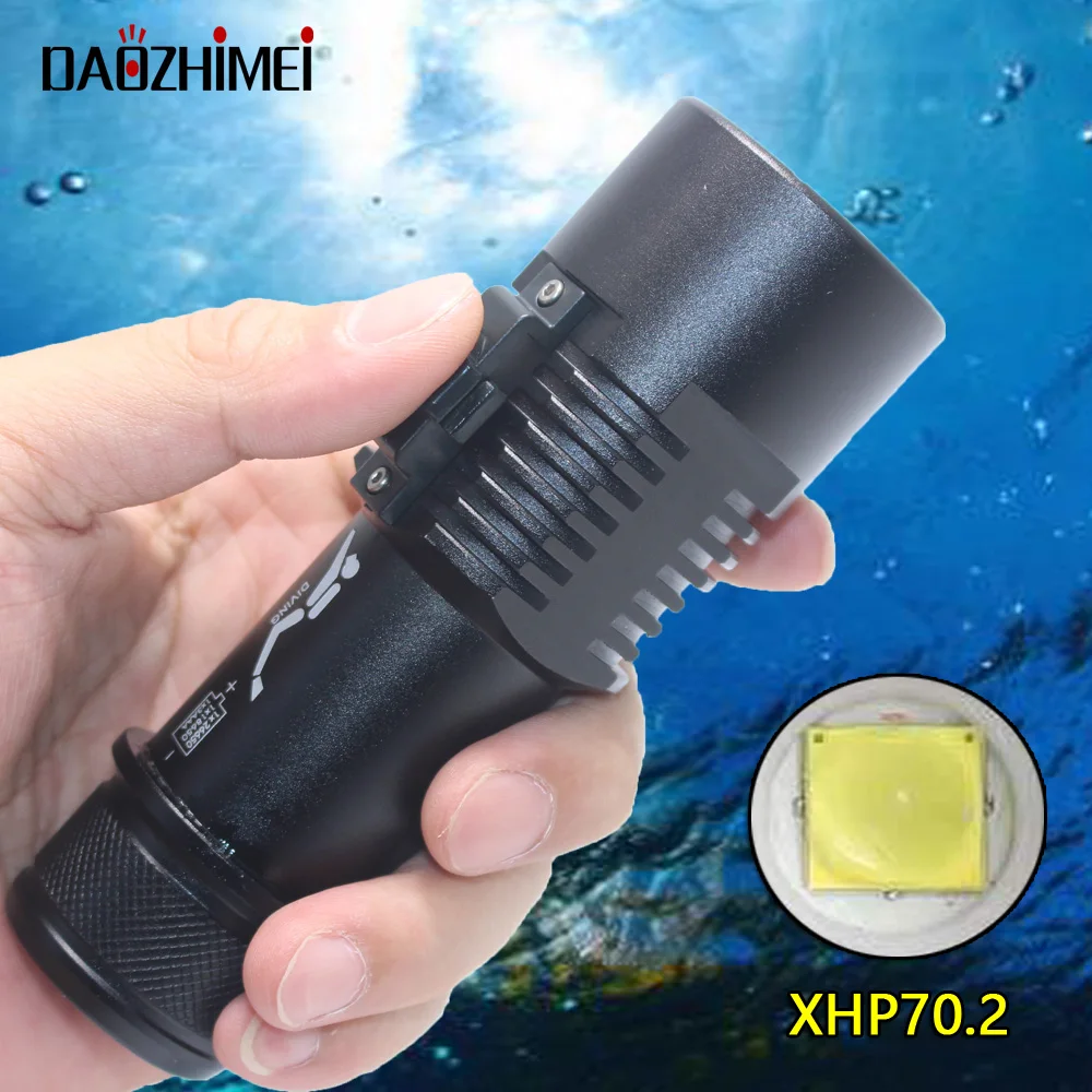 Diving LED Flashlight XHP70 Rechargeable 3 Modes Diving Torch Light IPX8 Waterproof Underwater Lamp Camping Lantern Hand Light