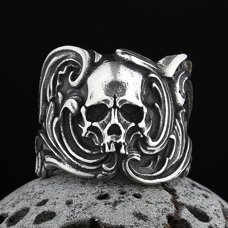 Wholesale Price Retro 316L Stainless Steel Rings Punk Rock Exaggerated Steampunk Skull Ring Gothic Fashion Jewelry