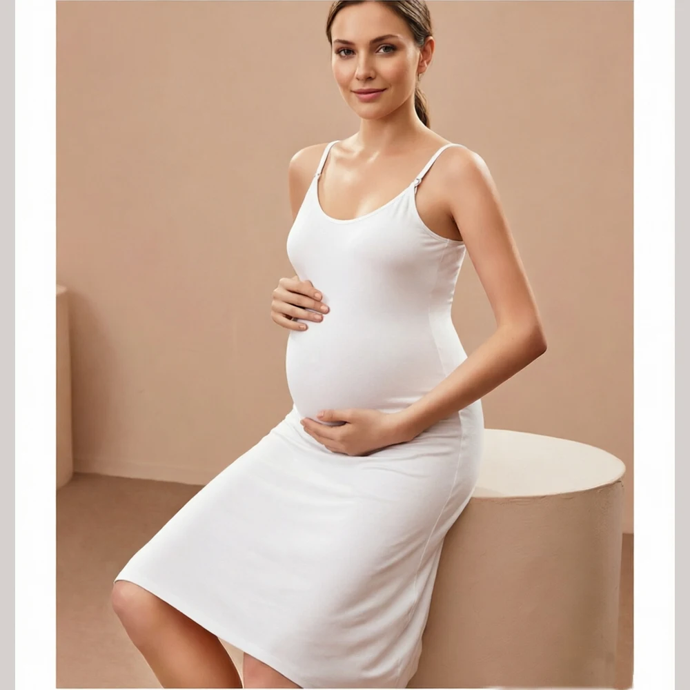 Camisón de Maternidad con Sujetador Incorporado, Tirantes Ajustables, Vestido para Lactancia, 95% Viscosa, Ropa de Dormir Suave para Embarazo