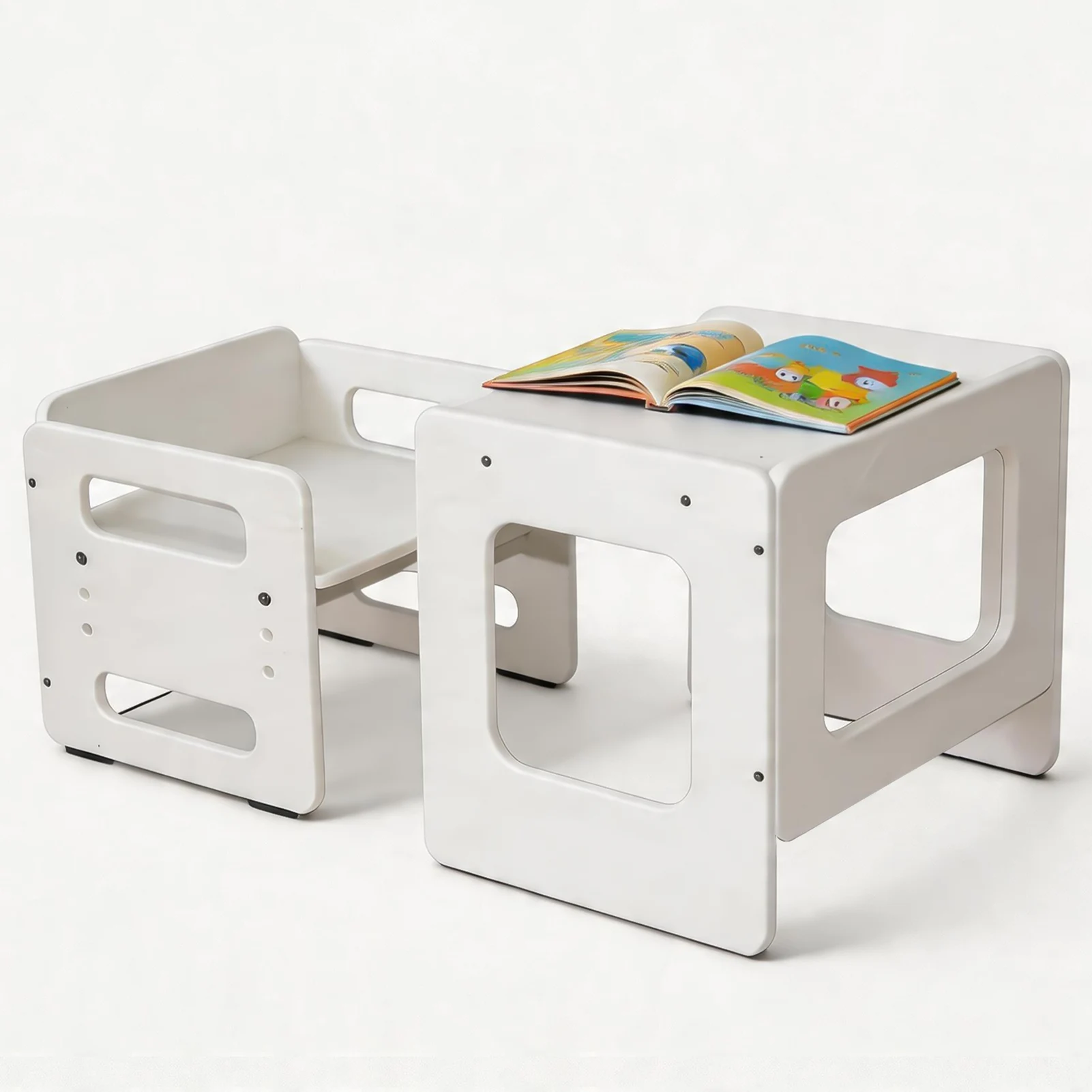 Conjunto de Mesa y Silla para Niños, Ajustable en Altura, de Madera, para Niños de 1 a 3 Años, para Jugar, Aprender, Leer y Comer