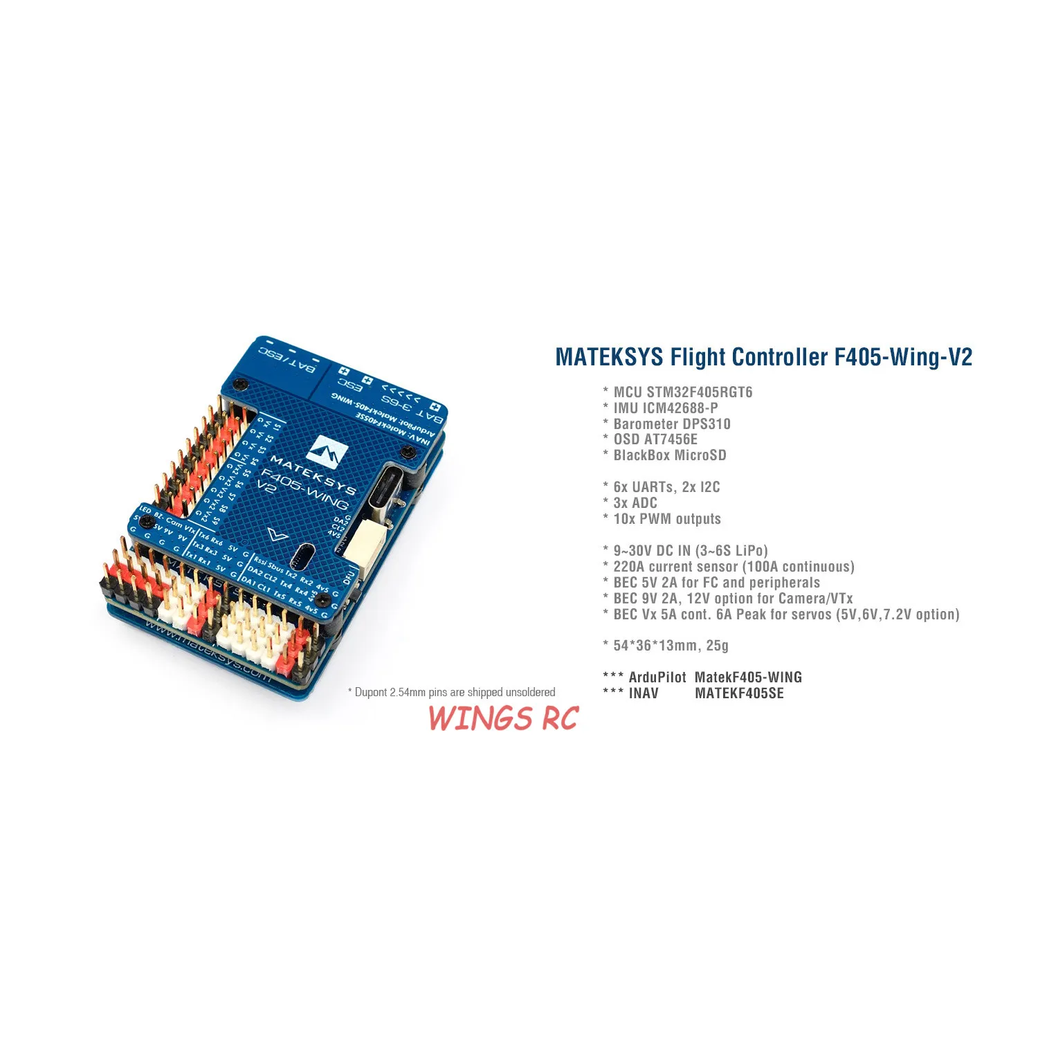 Matek MATEKSYS F405 WING V2 STM32F405RGT6 Flight Controller Built-in ICM42688P OSD SD Slot For ArduPilot / INAV Rc Toy Airplane