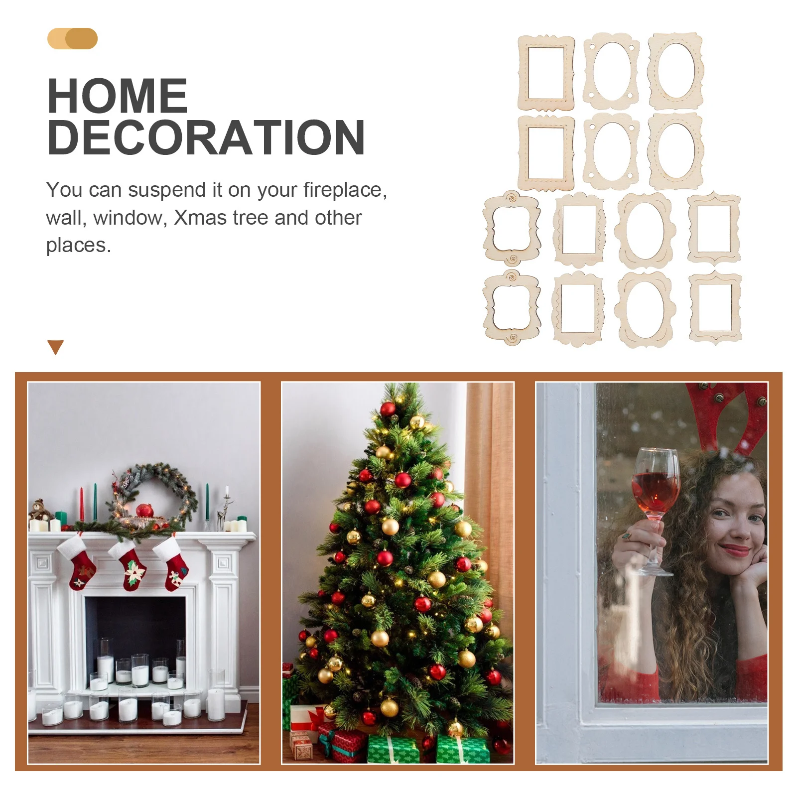 

40pcs Wooden Photo Frame Pendants Unfinished Diy Craft Material Hollow Picture Holder For Home Wall Decor Hanging Christmas Tree