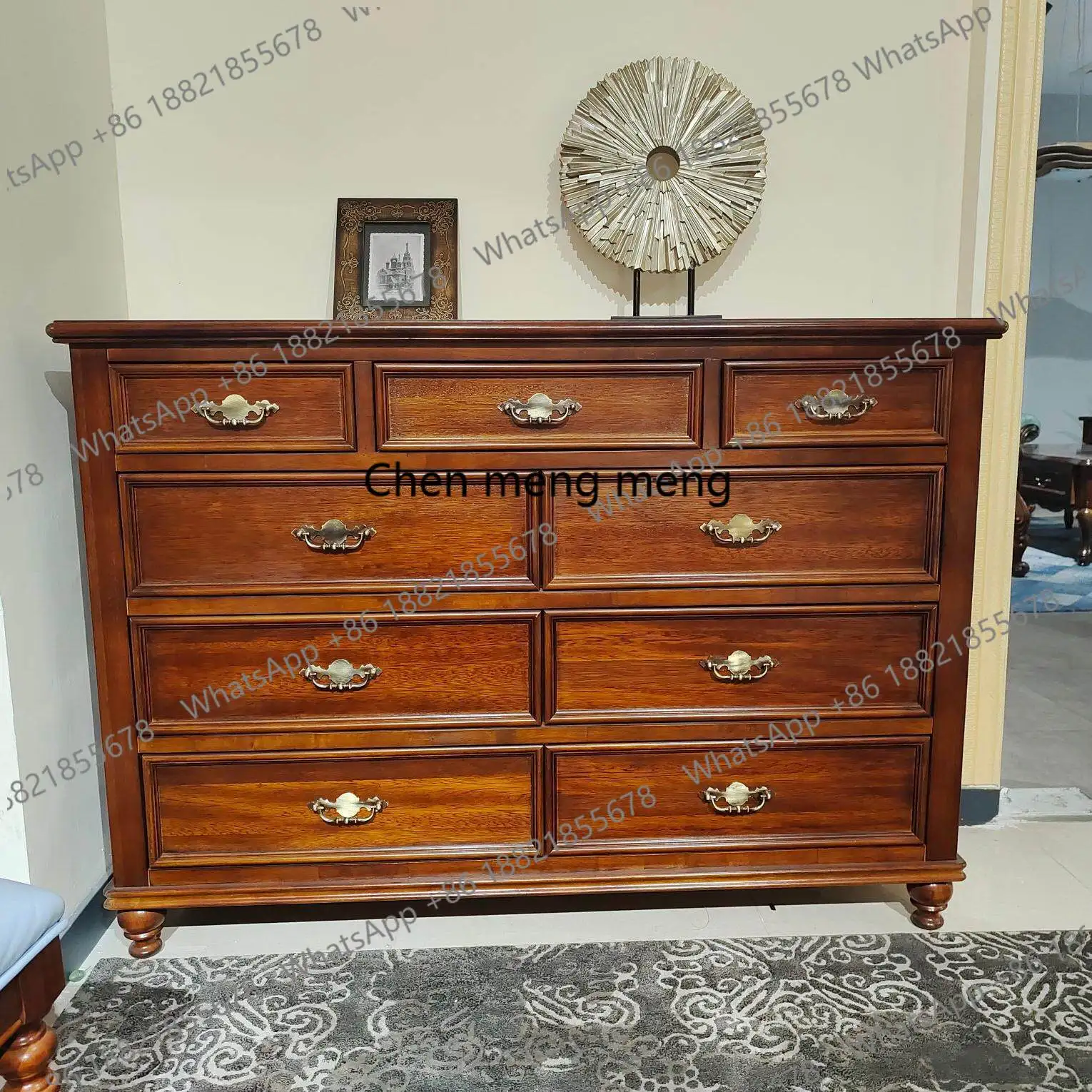 

American household all-solid wood nine-chest cabinet/dresser, antique style in the storage cabinet