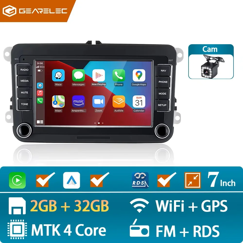 Autoradio Android 2 Din Mediaplayer, GPS, WLAN, Carplay, für VW Volkswagen Skoda Octavia Golf 5 6 Touran Passat B6 Polo Jetta
