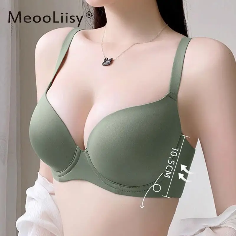 

MeooLiisy Seamless One-piece Thin Cup Bras for Women Comfortable Push Up Soft Steel Ring Underwear No Wire Minimizer Brassiere