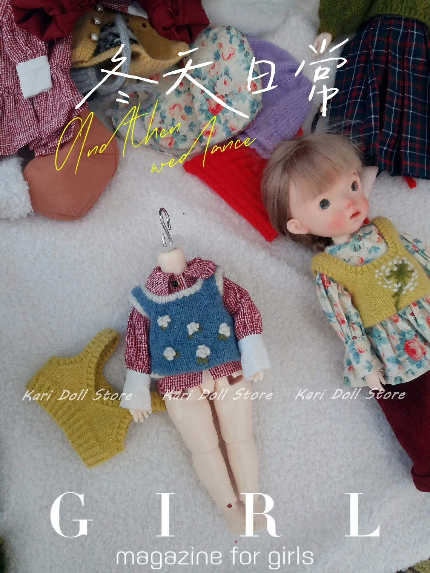 Kari Doll Clothes and skirts  2025 Red and white checkered shirt embroidered vest corduroy pants set for Landazz Landoudou Doll