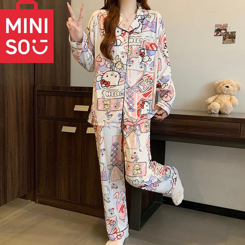 

Women's Sweet Hello Kitty Print Pajama Set Autumn Winter Y2K Cute Two Piece Sleepwear Long Sleeve Top and Pants Loungewear